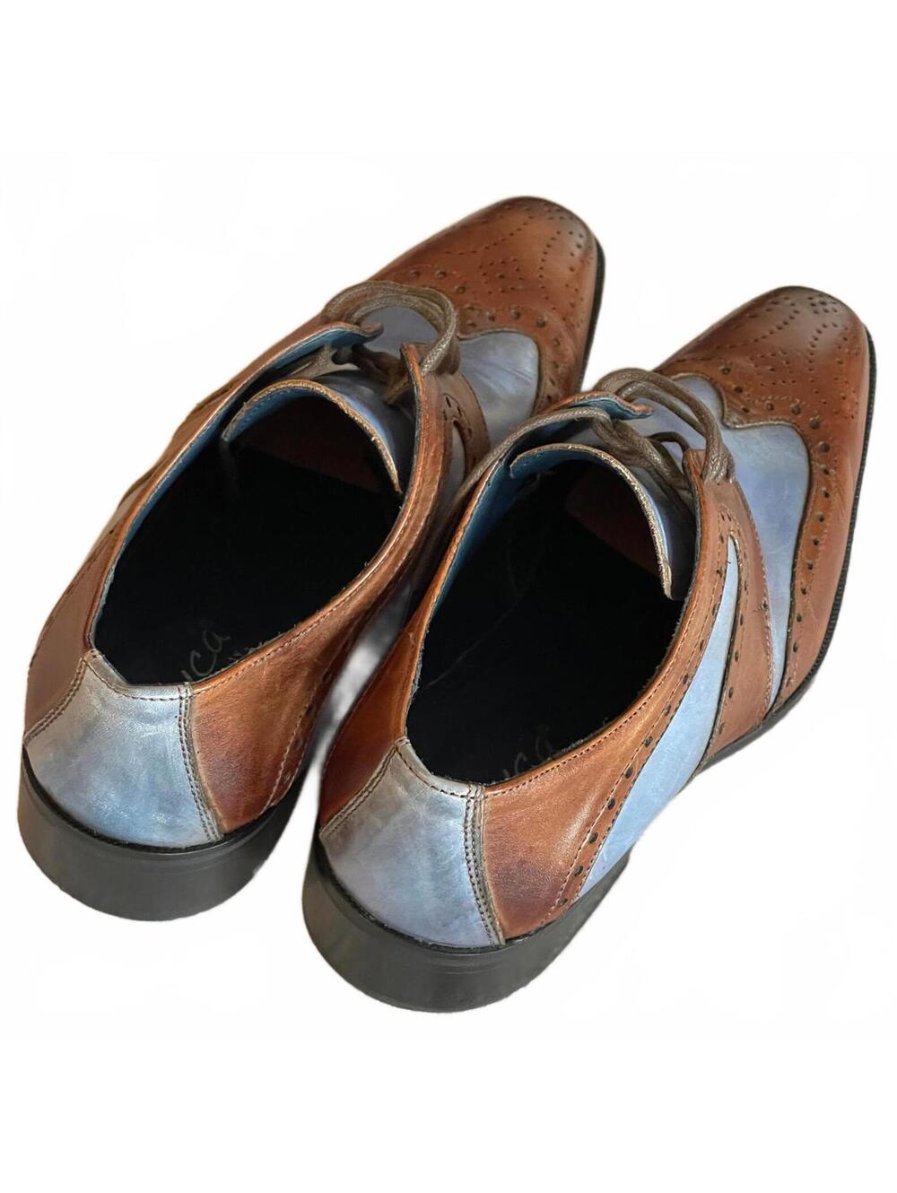 Duca Made in Italy Men's Leather Wingtip Oxfords Brown and Blue - Picture 3 of 8